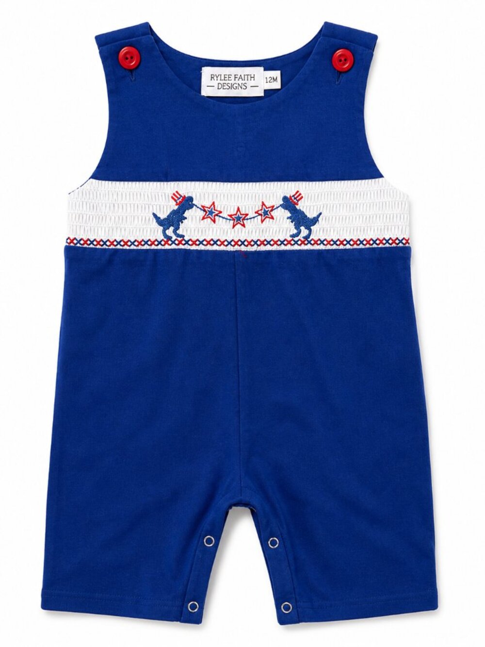 NWT Rylee Faith Baby Boy Patriotic Jon Jon 12M 4th of July Smocked Dino Outfit